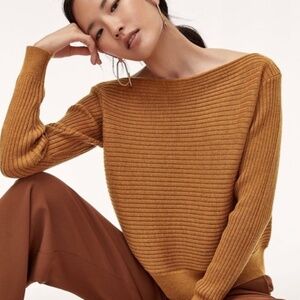 Babaton Luc Women's Ribbed Golden Yellow Boat Neck 100% Merino Wool Sweater Sz M